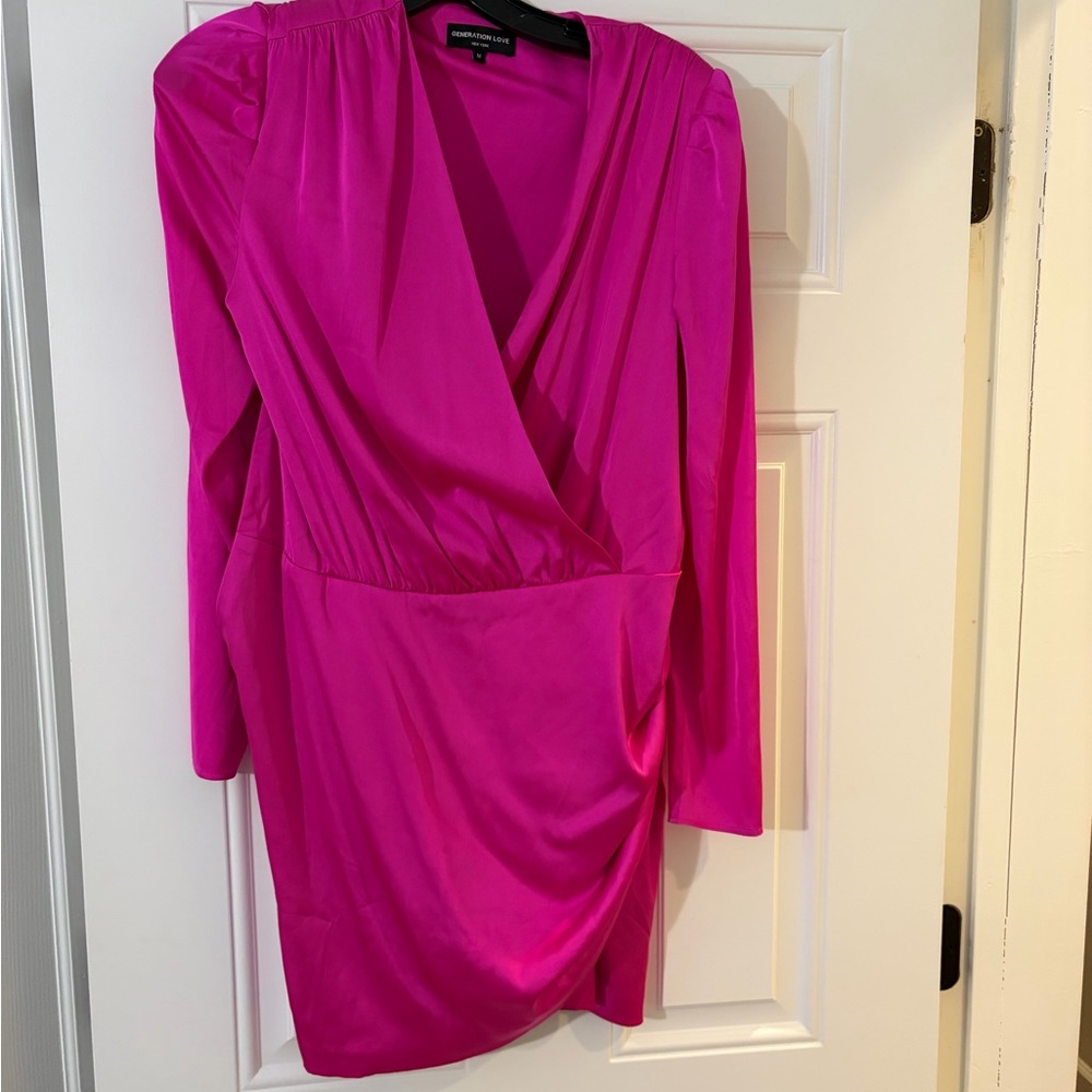 Generation Love Vibrant Pink Satin Long Sleeve Dress